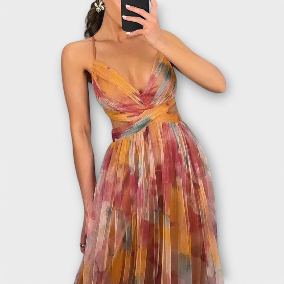 Women's Knit Printed Maxi Dress - Elegant and Shaping