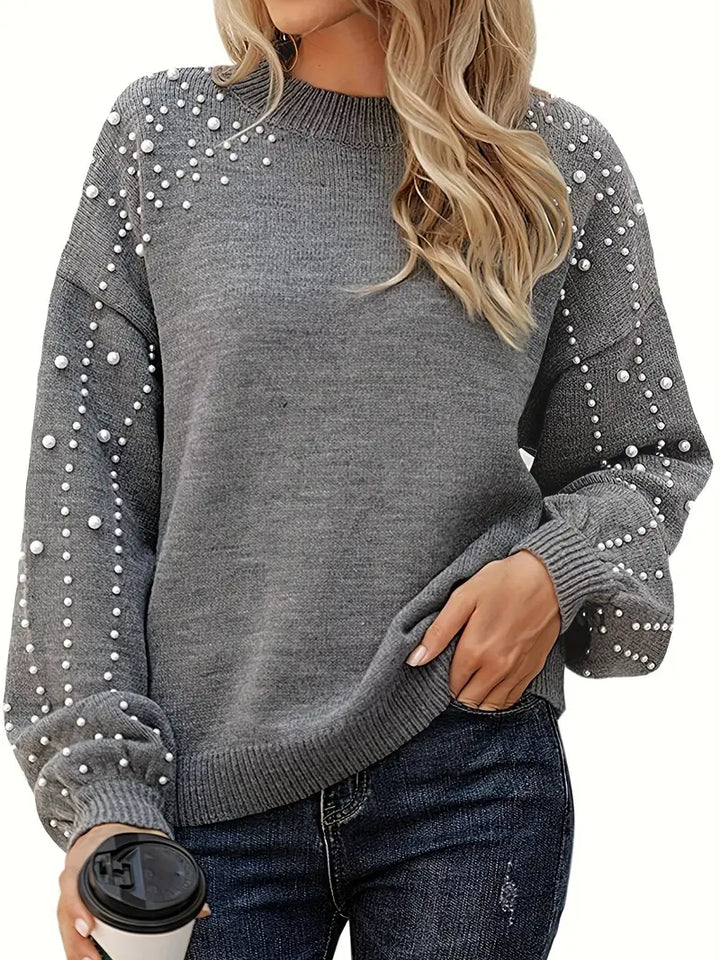 Women's Pearl Charm Knit Sweater - Cozy & Elegant Style