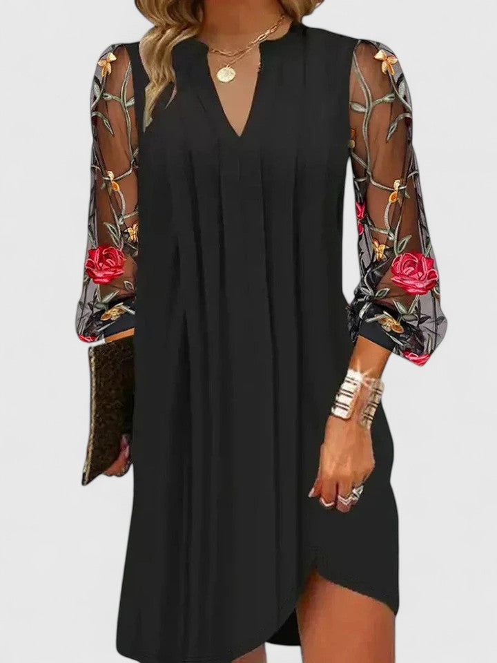 Women's V-Neck Sheer Sleeve Mini Dress - Sophisticated & Elegant