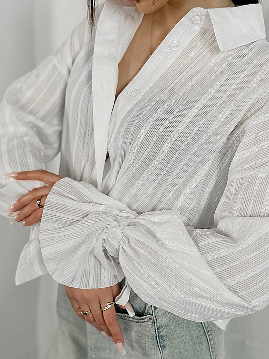 Embossed Jacquard Flared-Sleeve Shirt