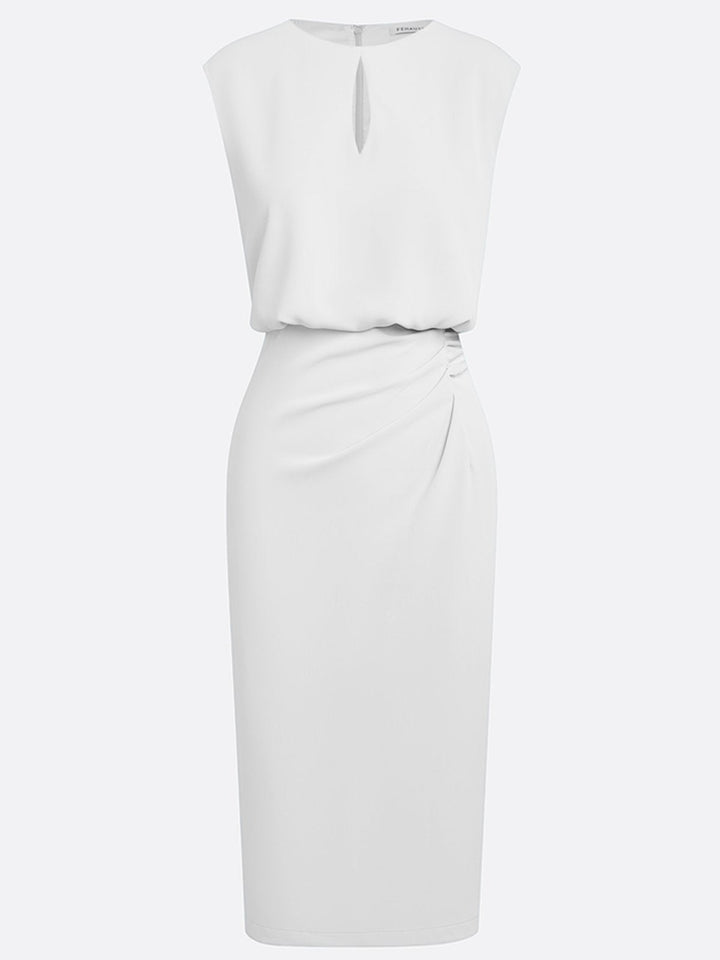 Women's Stretch Midi Dress with Side Drape - Effortless Elegance