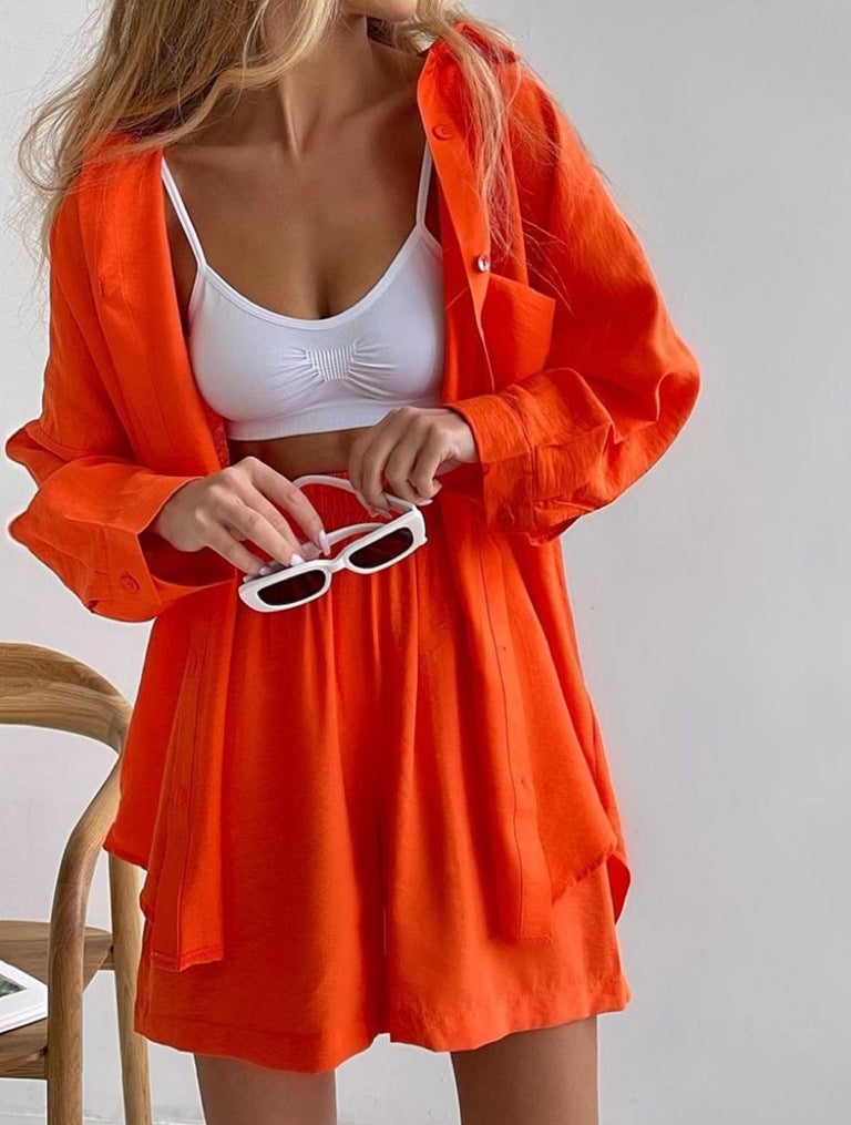 Women's Oversized Button-Up and Shorts Two-Piece Set - Casual Chic