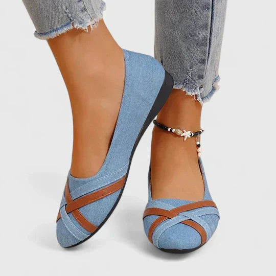 Women's Cross-Strap Denim Flats - Everyday Casual Style