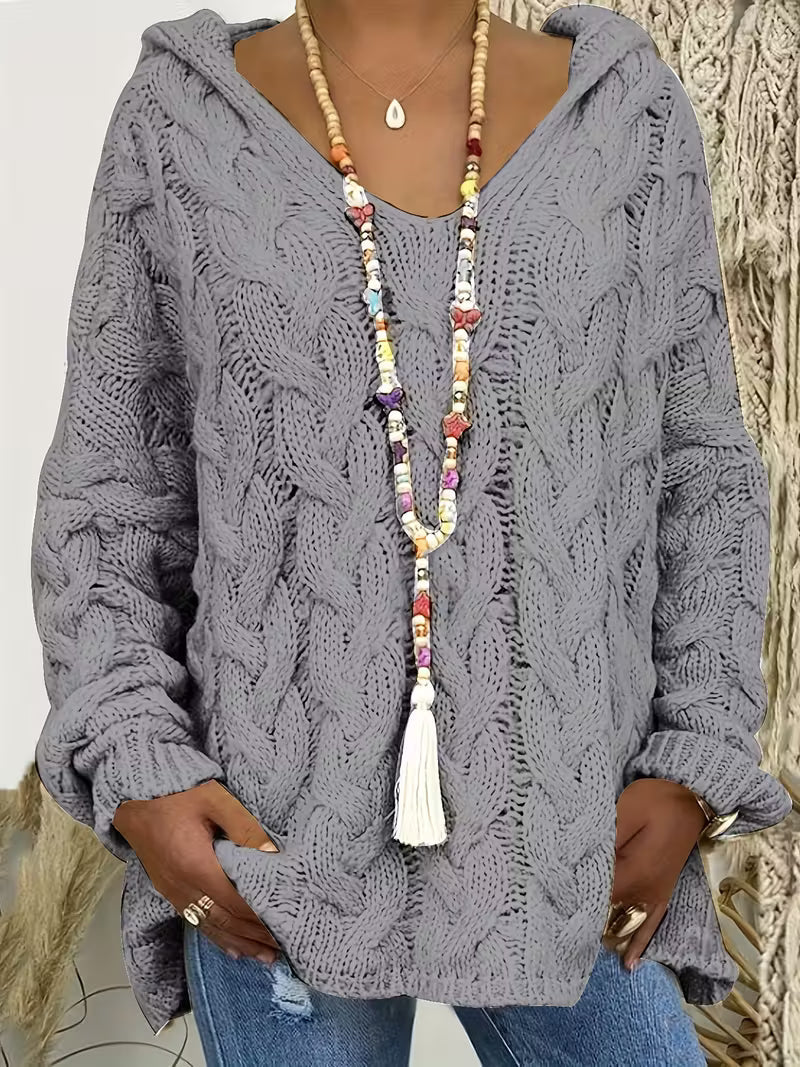 Women's Isla Chunky Knit Hooded Sweater - Cozy Cable-Knit