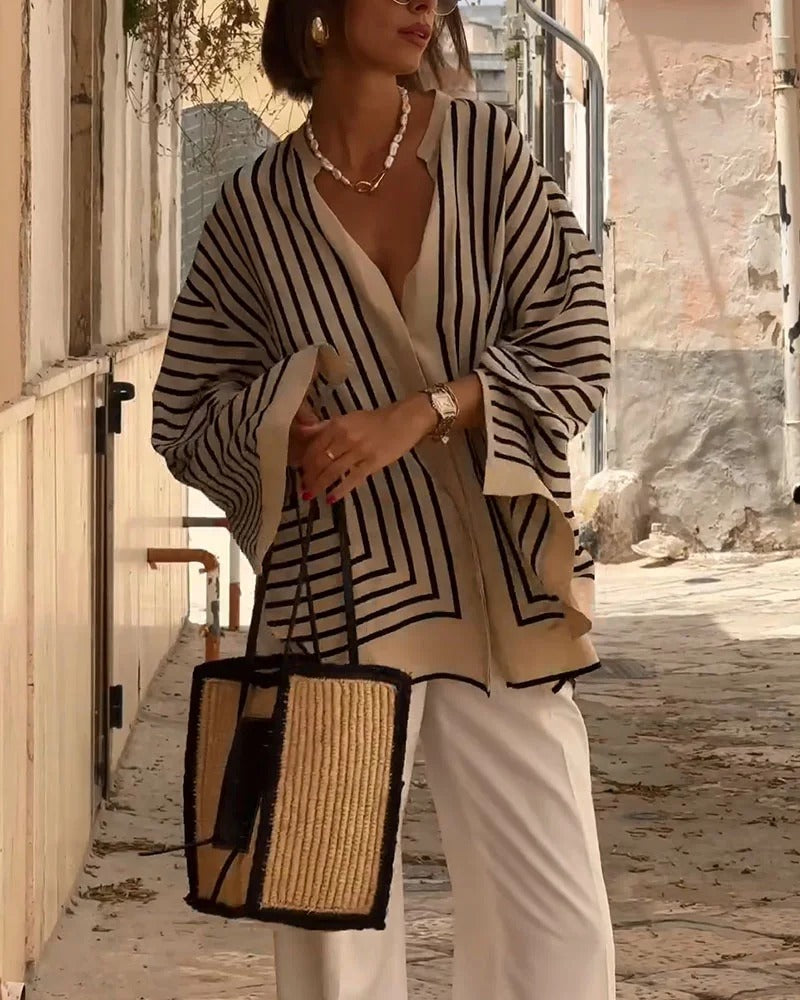 Women's Striped Flowy Blouse - Effortless Everyday Elegance