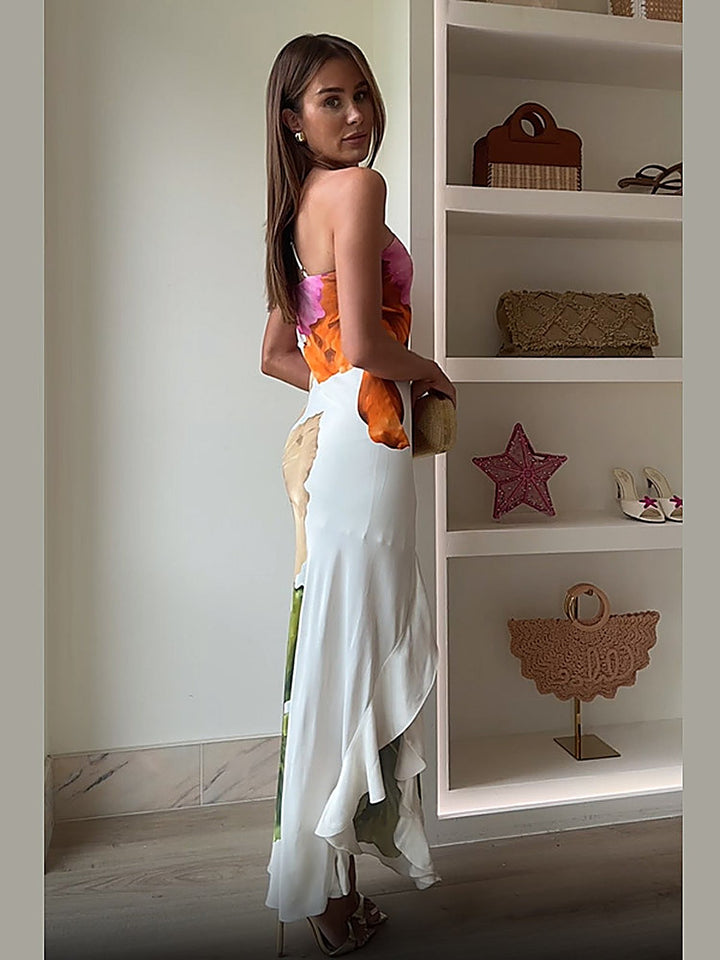 Printed Slit One-Shoulder Maxi Dress