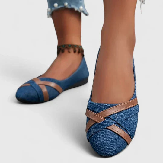 Women's Cross-Strap Denim Flats - Everyday Casual Style