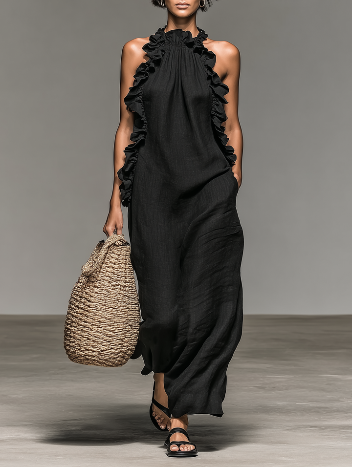 Women's Linen-Blend Sleeveless Maxi Dress - Airy Summer Elegance