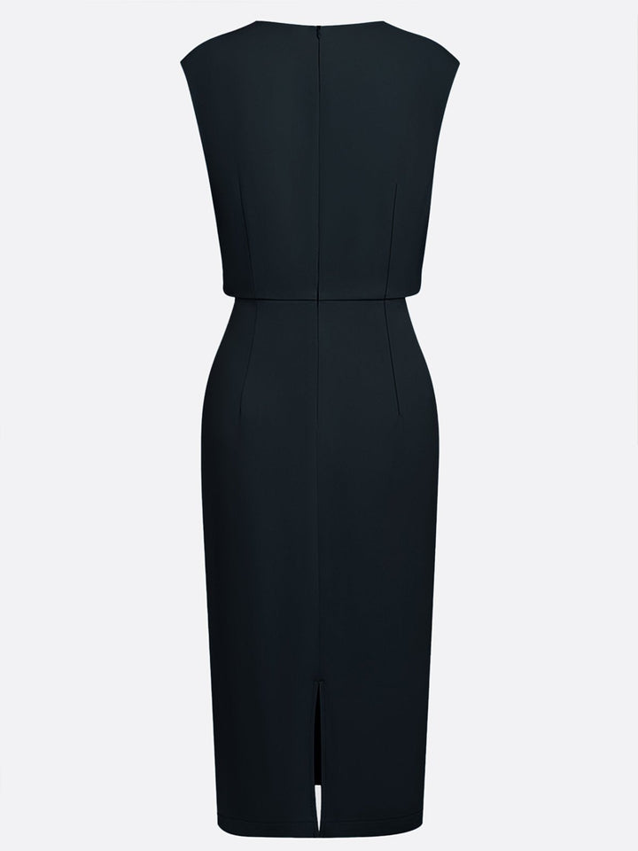 Women's Stretch Midi Dress with Side Drape - Effortless Elegance