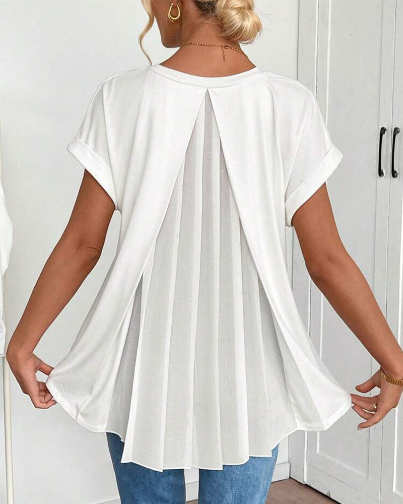 Women's Short Sleeve Patchwork T-Shirt - Casual Everyday Tee