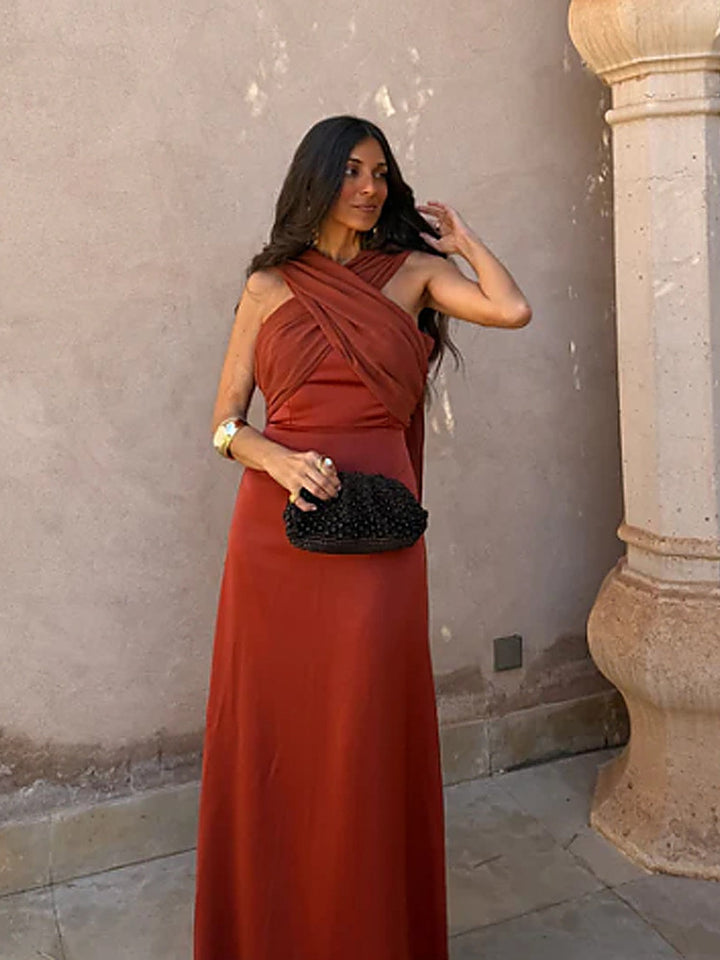 Asymmetric Scarf-Neck Tube Maxi Dress