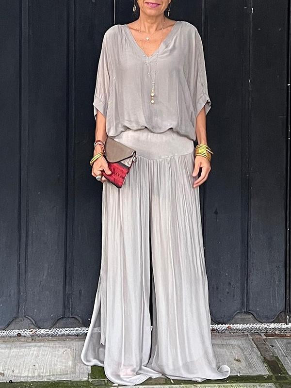 Women's Chiffon Wide-Leg Pants Two-Piece Set - Elegant & Breezy