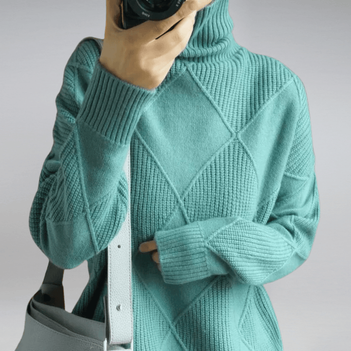 Women's Elegant Turtleneck Sweater - Cozy Geometric Knit