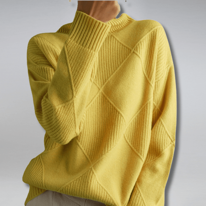 Women's Elegant Turtleneck Sweater - Cozy Geometric Knit