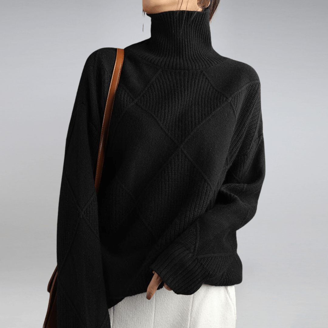 Women's Elegant Turtleneck Sweater - Cozy Geometric Knit