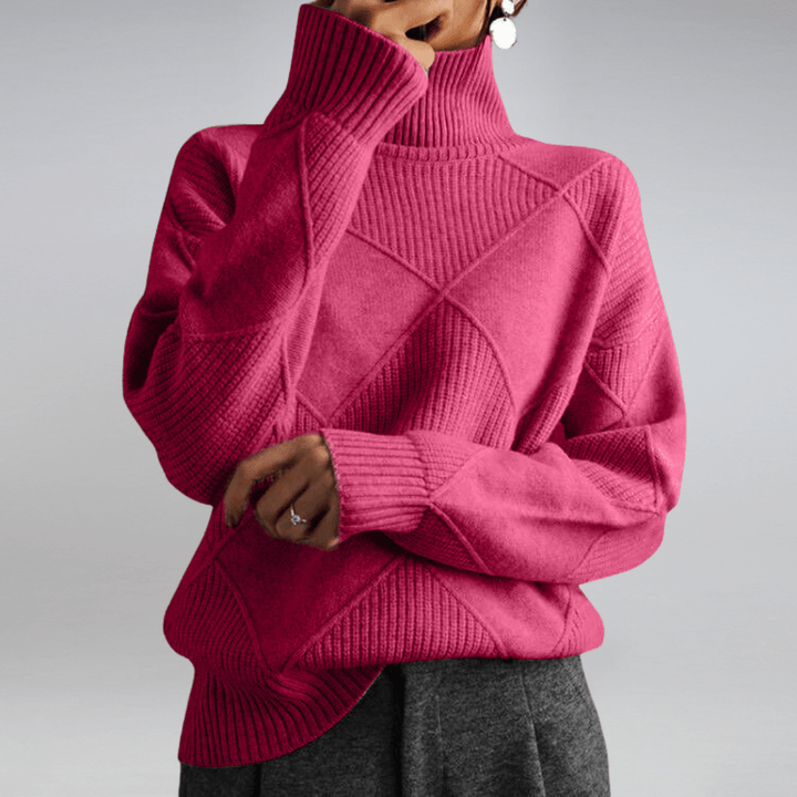 Women's Elegant Turtleneck Sweater - Cozy Geometric Knit