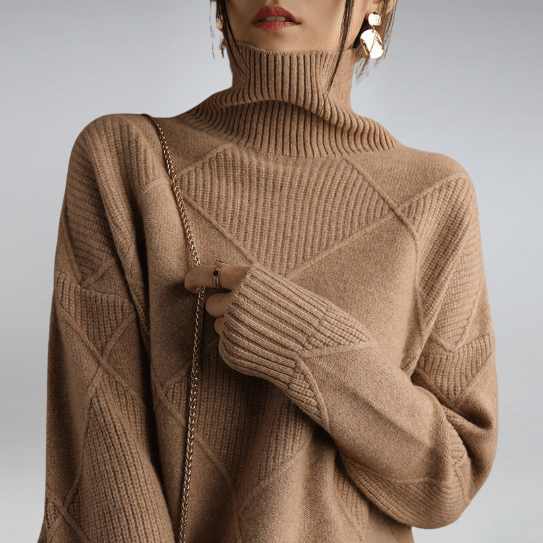 Women's Elegant Turtleneck Sweater - Cozy Geometric Knit
