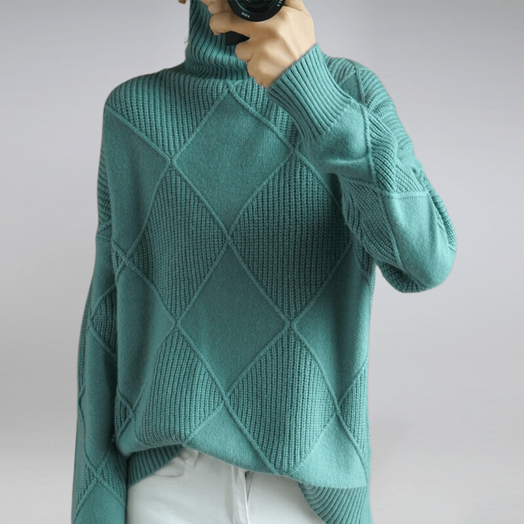 Women's Elegant Turtleneck Sweater - Cozy Geometric Knit
