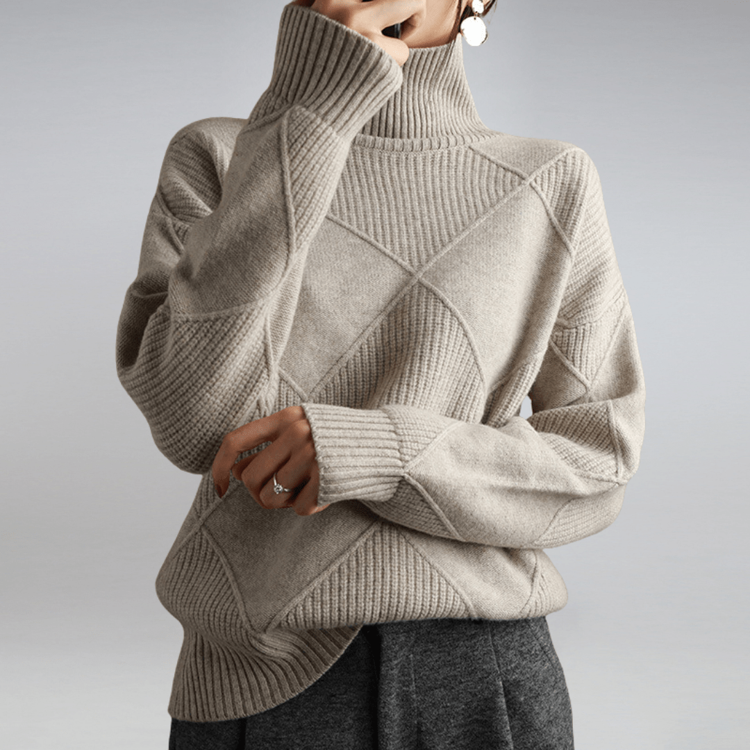 Women's Elegant Turtleneck Sweater - Cozy Geometric Knit