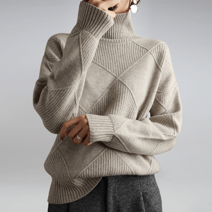 Women's Elegant Turtleneck Sweater - Cozy Geometric Knit