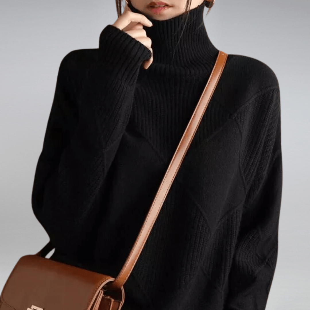 Women's Elegant Turtleneck Sweater - Cozy Geometric Knit