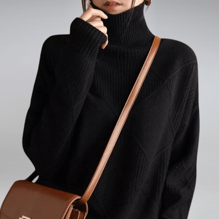 Women's Elegant Turtleneck Sweater - Cozy Geometric Knit
