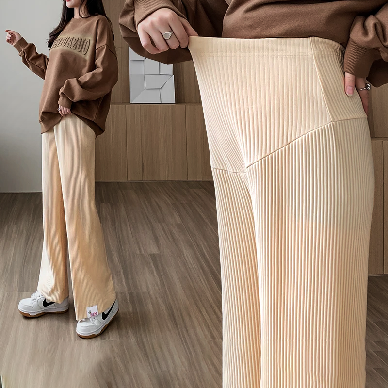 Women's Ribbed Maternity Trousers – Wide Leg Comfort Fit
