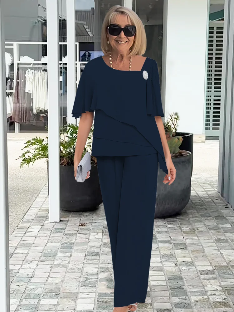 Women's Timeless Elegance Two-Piece Set – Flowing Overlay & Wide-Leg