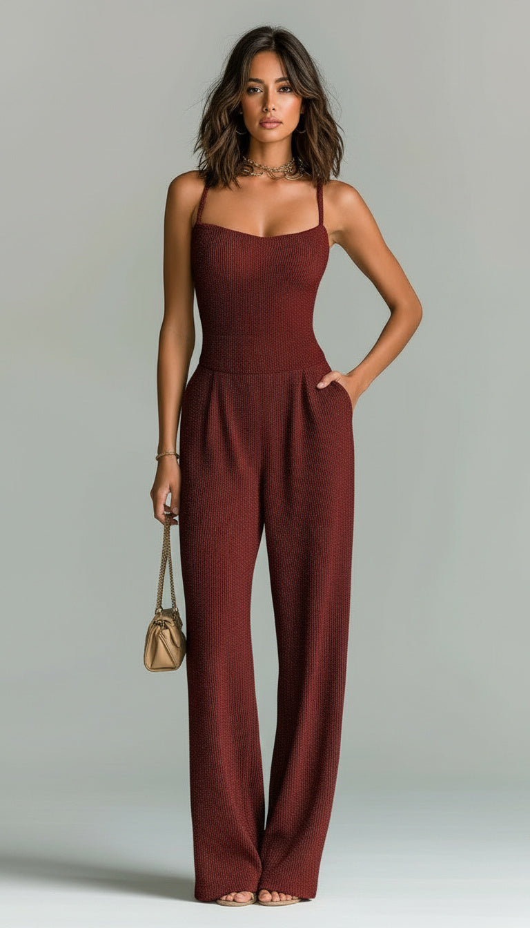 Women's Ribbed Jersey Jumpsuit - Effortless Casual Elegance
