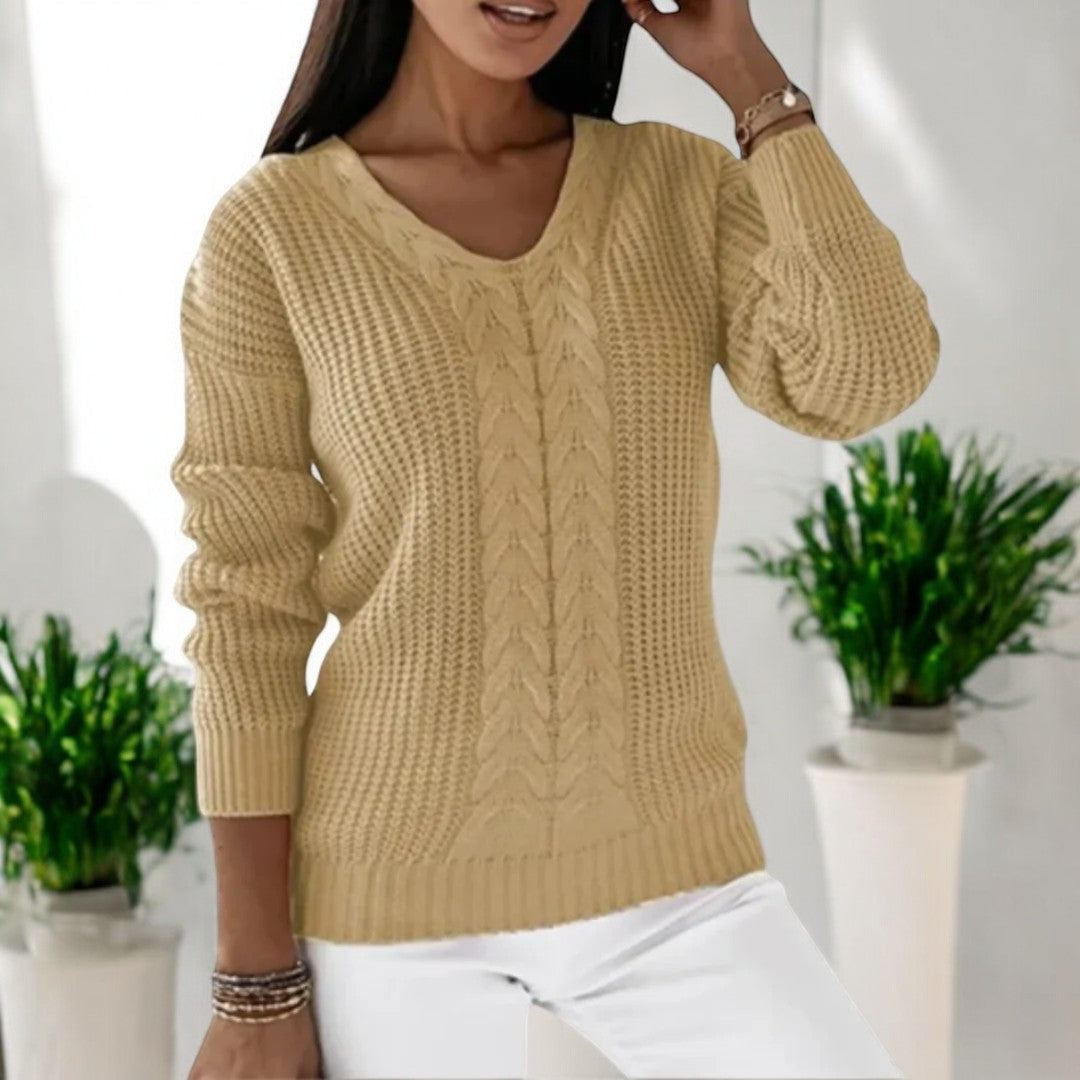 Women's Knitted Sweater - Cozy Cable Knit for Everyday Elegance
