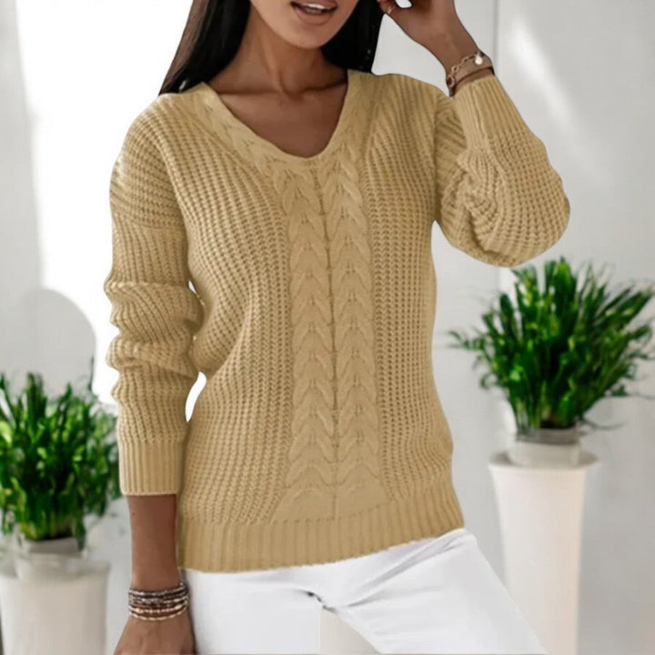 Women's Knitted Sweater - Cozy Cable Knit for Everyday Elegance