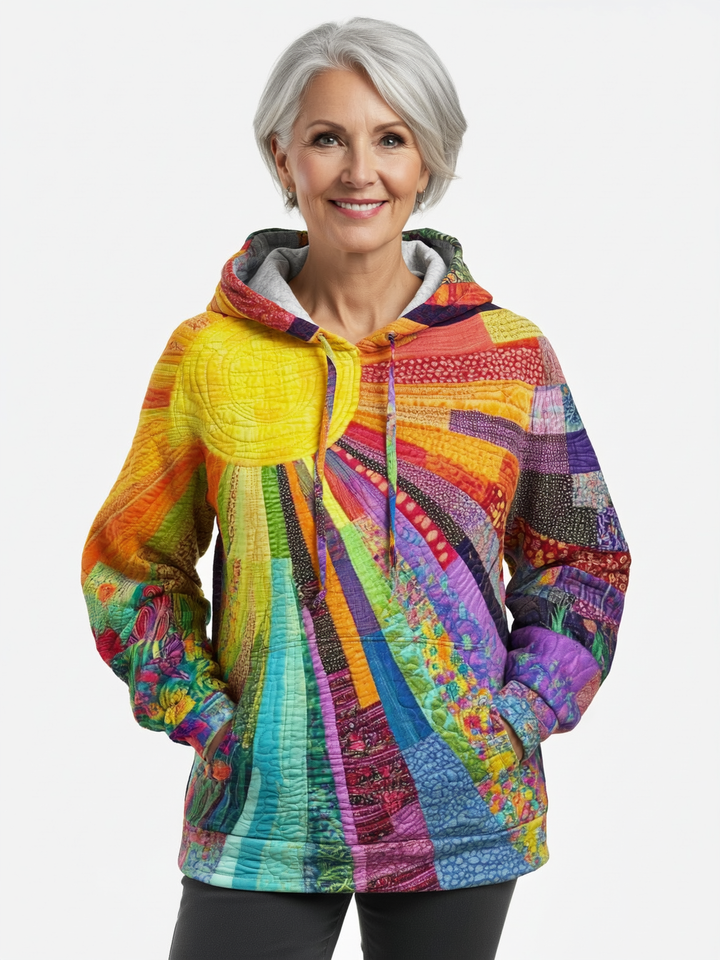 Women's Aurora Patchwork Hoodie - Artistic Everyday Comfort