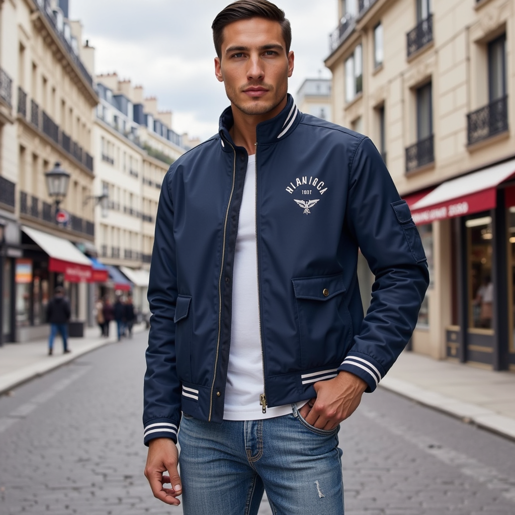 Men's Sporty Luxe Bomber Jacket - Versatile Everyday Outerwear