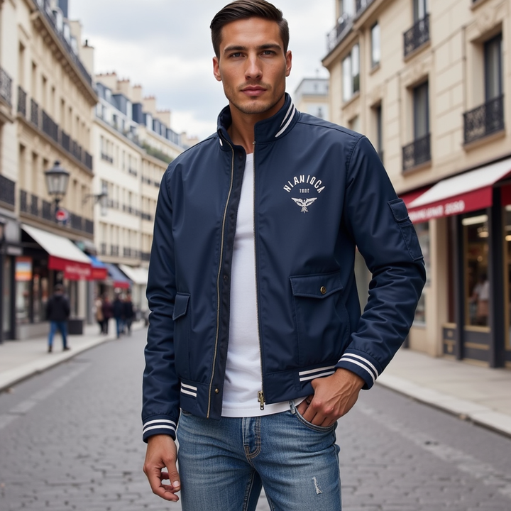 Men's Sporty Luxe Bomber Jacket - Versatile Everyday Outerwear