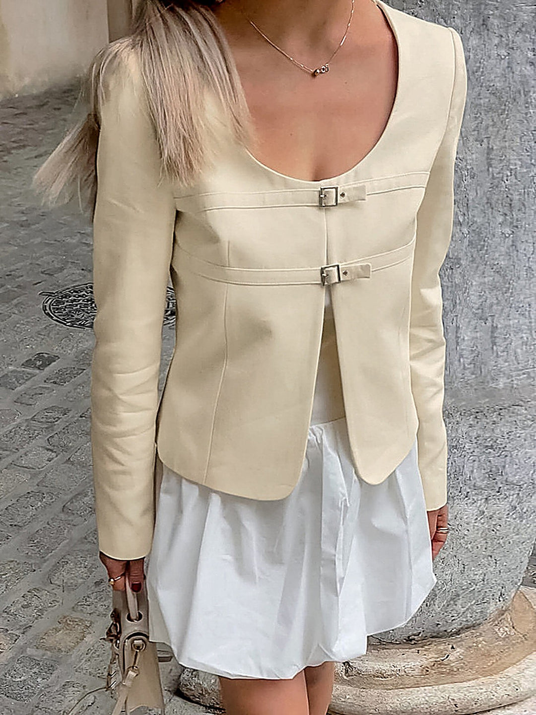 Apricot U-Neck Casual Blazer