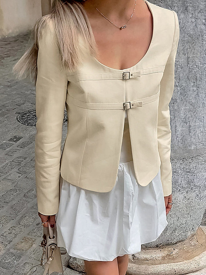 Apricot U-Neck Casual Blazer