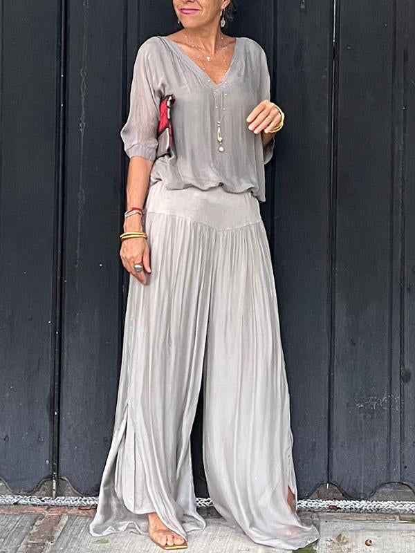 Women's Chiffon Wide-Leg Pants Two-Piece Set - Elegant & Breezy