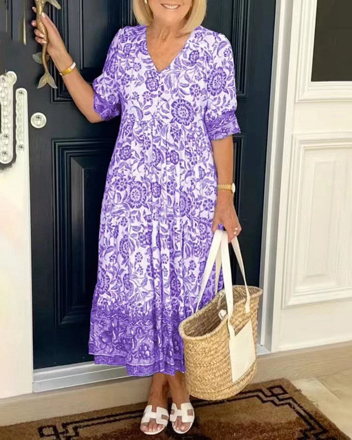 Women's Floral Viscose Maxi Dress - Flattering Everyday Sophistication