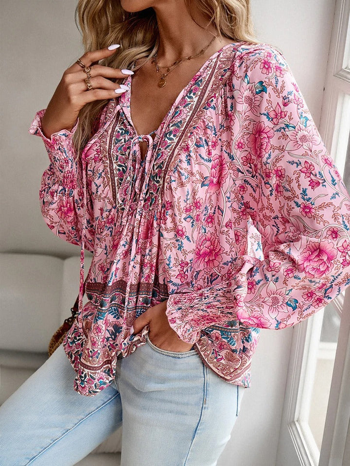 Women's Floral Ruffled Cuff Blouse - Effortless Day to Night