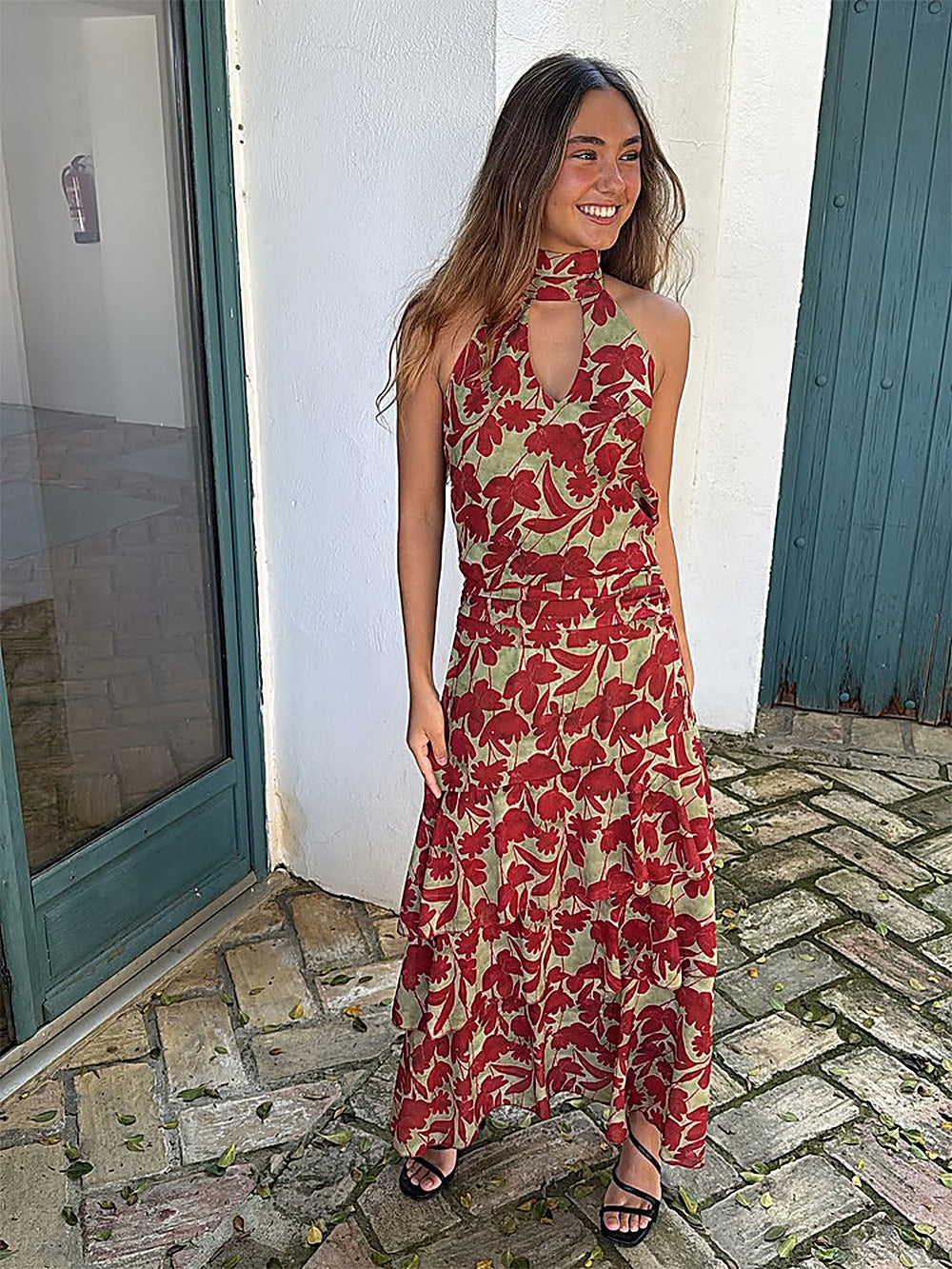 Minimalist Printed Halter Bodycon Dress