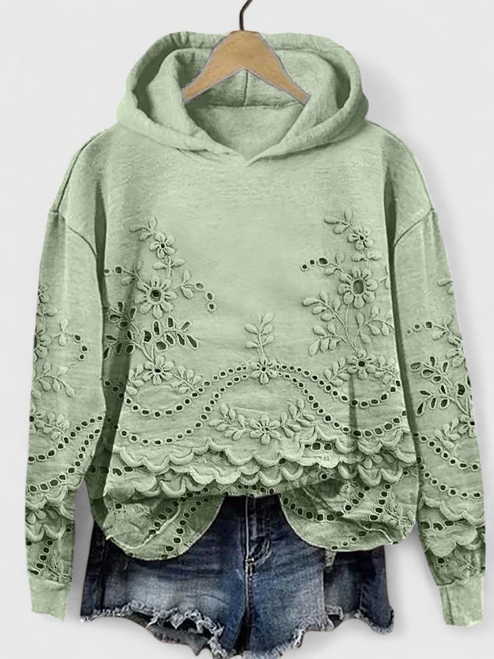 Women's Suzanne Embroidered Hoodie - Floral Detail