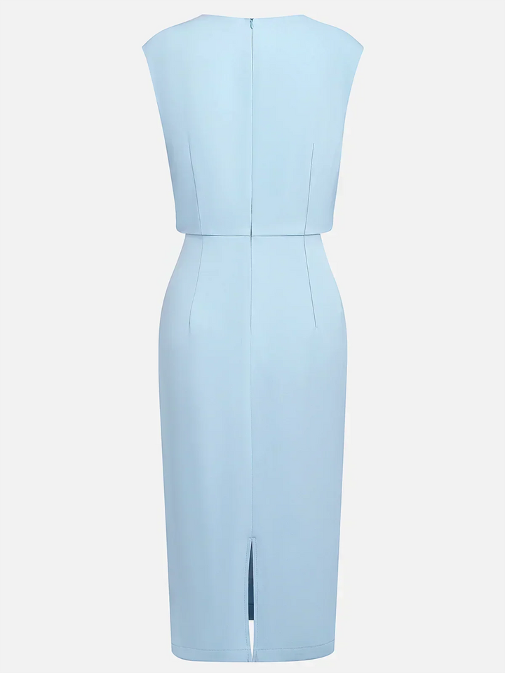 Women's Stretch Midi Dress with Side Drape - Effortless Elegance