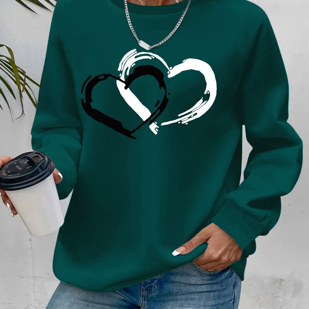 Women's Double Heart Graphic Sweatshirt - Casual & Playful