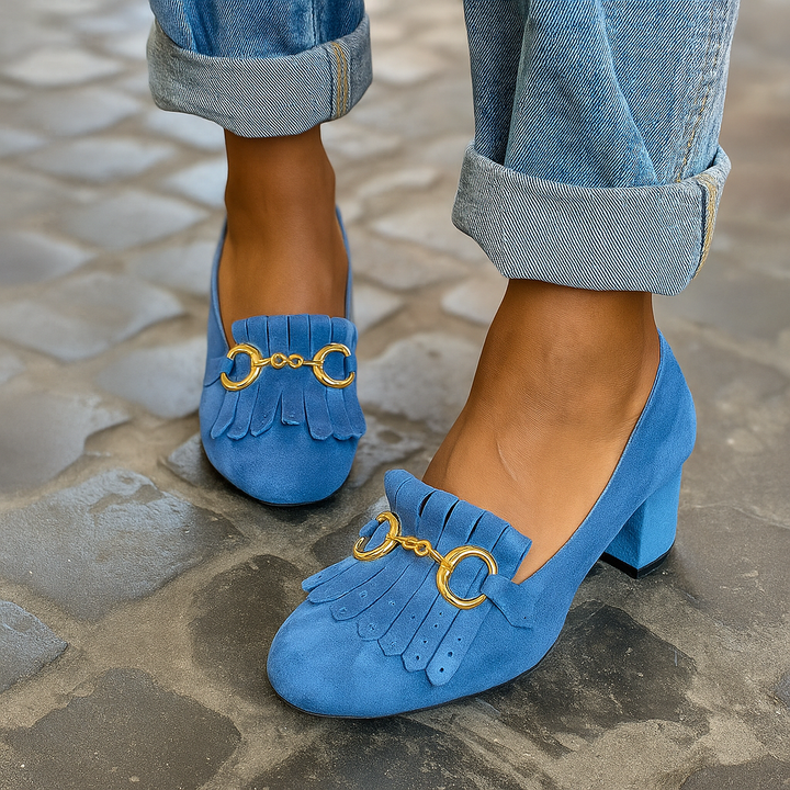 Women's Fluorescent Heeled Loafers with Metal Detail - Everyday