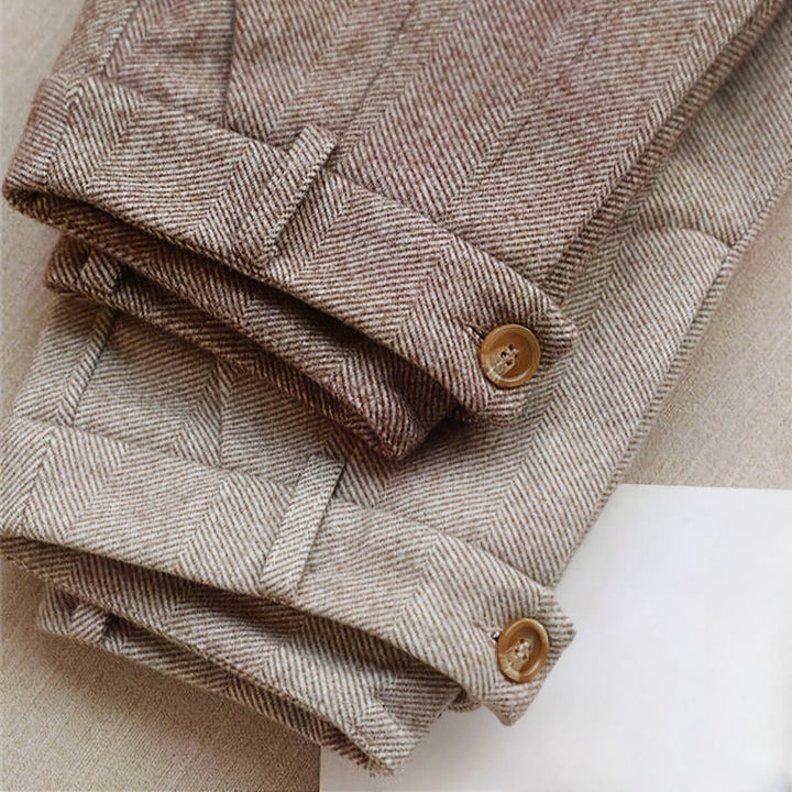 Women's Pleated Pants - Elegant Herringbone for Effortless Style