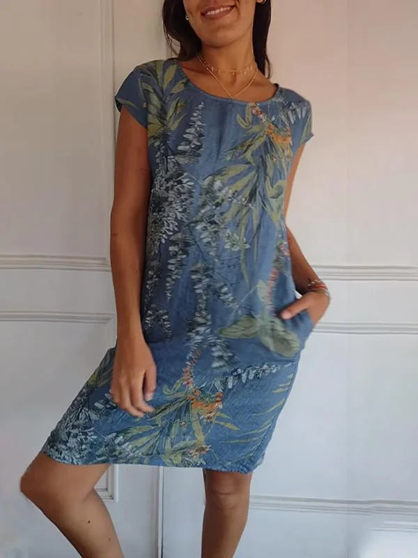 Women's Cotton-Linen Dress with Pockets - Botanical Summer Style