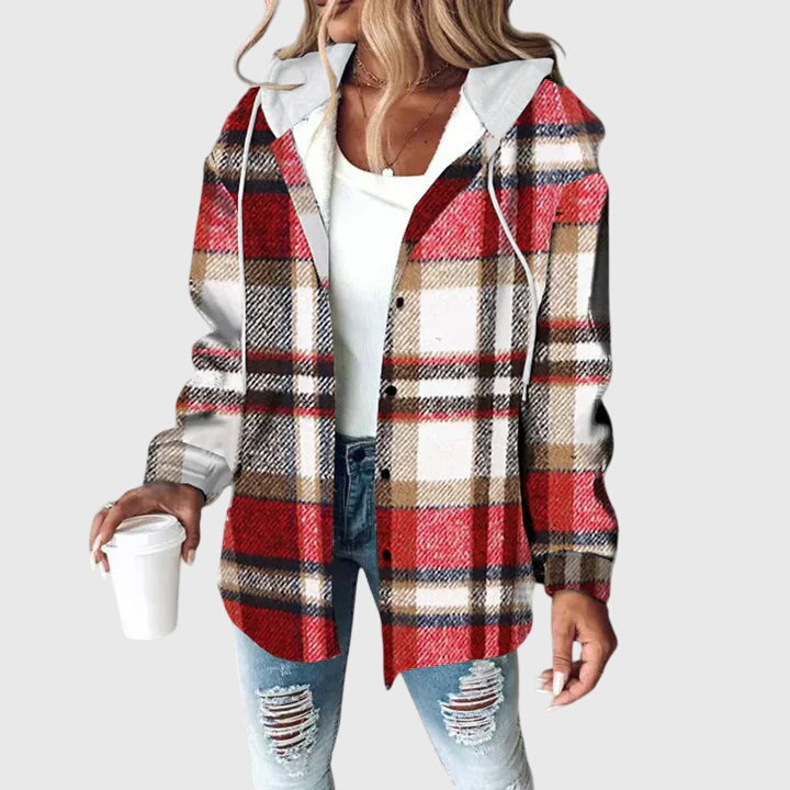 Women's Plaid Hooded Shirt Jacket - Casual Everyday Layer