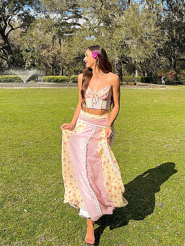 Pastoral Floral Cami Top + Skirt Set