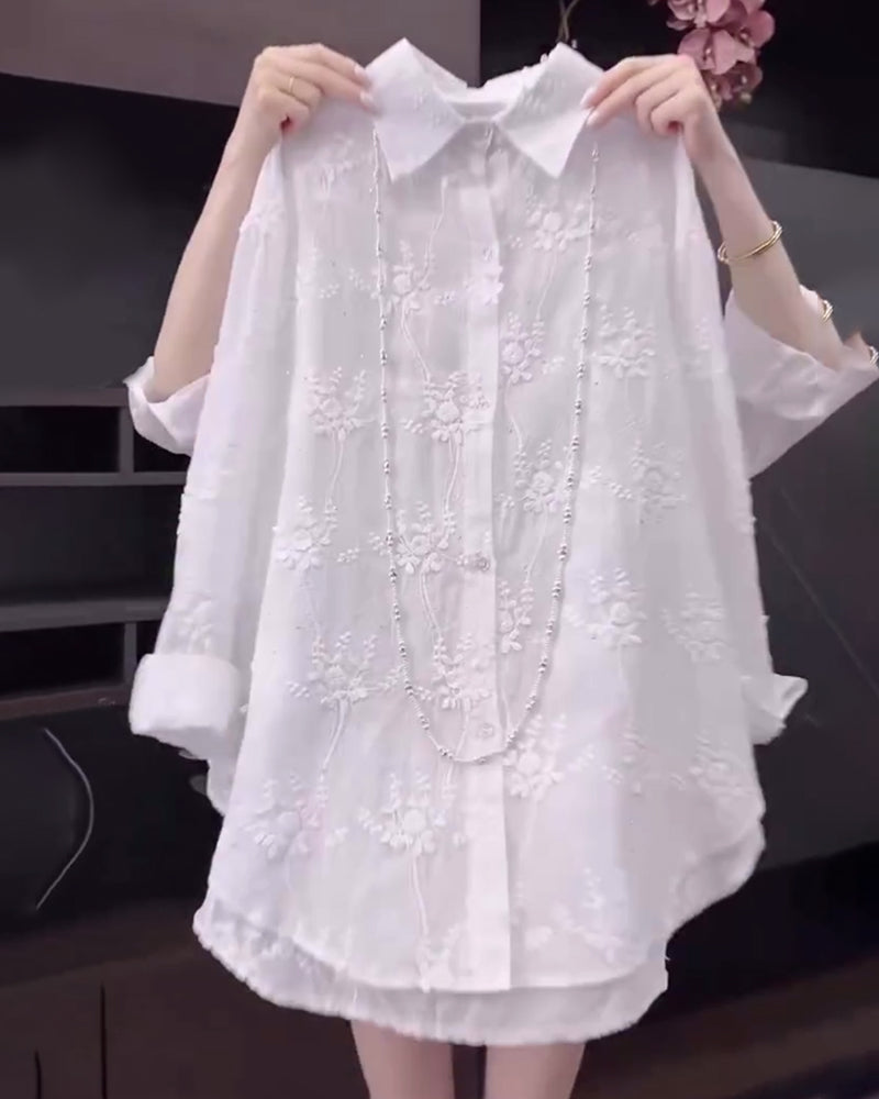 Women's Embroidered Button-Down Shirt - Effortless Elegance