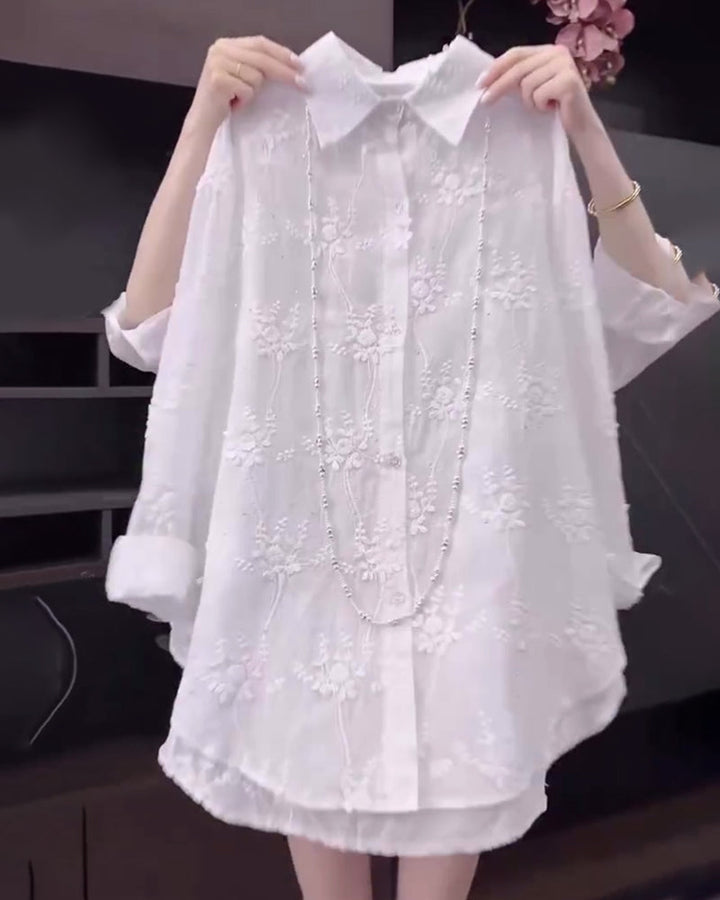 Women's Embroidered Button-Down Shirt - Effortless Elegance